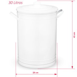 Lixeira 30 litros branca tambor lata de lixo aço galvanizado - 2