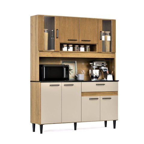 Armário de Cozinha Completa Coral com 8 Portas e 1 Gaveta Compacto Ripado Off