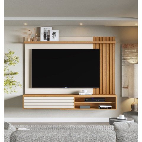 Painel Ripado para TV até 72 Polegadas com Rack Suspenso com 1 Porta Munique