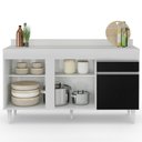 Ver imagem 3 de Balcão Gabinete para Pia com Tampo 150cm 3 Portas 1 Gaveta Dakota Branco/Preto - Lumil Lumil Móveis