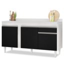 Ver imagem 1 de Balcão Gabinete para Pia com Tampo 150cm 3 Portas 1 Gaveta Dakota Branco/Preto - Lumil Lumil Móveis