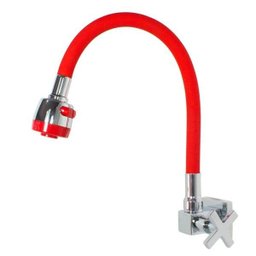 Torneira Cozinha Parede Cruzeta Gourmet Tubo Vermelho Articulável Jato Duplo Ajustável - MK Metais - 1