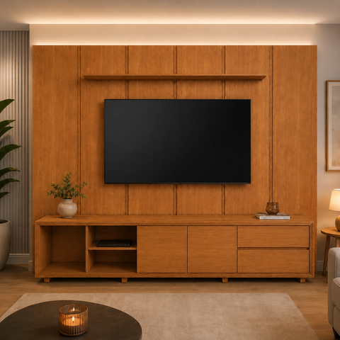 Painel Completo com Rack Celeste - Belaris Móveis:Naturalle