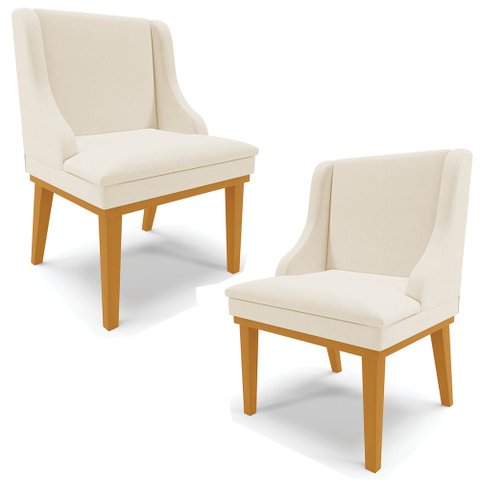 Kit 2 Cadeiras Decorativas Sala de Jantar Base Fixa de Madeira Firenze Linho Bege/Castanho G19 - Gra