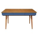 Ver imagem 1 de Escrivaninha 3 Gavetas Mesa de Escritório Pés Palito Madeira MDF Peroba do Campo 78x120x50cm - Azul