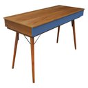 Ver imagem 3 de Escrivaninha 3 Gavetas Mesa de Escritório Pés Palito Madeira MDF Peroba do Campo 78x120x50cm - Azul