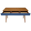 Ver imagem 2 de Escrivaninha 3 Gavetas Mesa de Escritório Pés Palito Madeira MDF Peroba do Campo 78x120x50cm - Azul