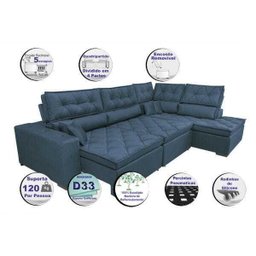 Sofá de Canto Retrátil e Reclinável com Molas Cama Inbox Platinum 3,40x2,36 Tecido Suede Azul - 4