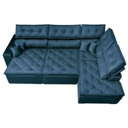 Sofá de Canto Retrátil e Reclinável com Molas Cama Inbox Platinum 3,40x2,36 Tecido Suede Azul - 6