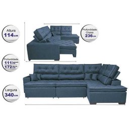 Sofá de Canto Retrátil e Reclinável com Molas Cama Inbox Platinum 3,40x2,36 Tecido Suede Azul - 2