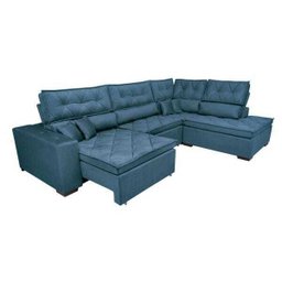 Sofá de Canto Retrátil e Reclinável com Molas Cama Inbox Platinum 3,40x2,36 Tecido Suede Azul - 7
