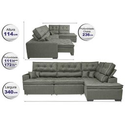 Sofá de Canto Retrátil e Reclinável com Molas Cama Inbox Platinum 3,40x2,36 Tecido Suede Cinza - 2