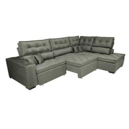 Sofá de Canto Retrátil e Reclinável com Molas Cama Inbox Platinum 3,40x2,36 Tecido Suede Cinza - 8