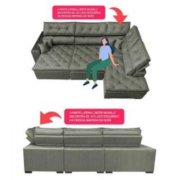 Sofá de Canto Retrátil e Reclinável com Molas Cama Inbox Platinum 3,40x2,36 Tecido Suede Cinza - 3
