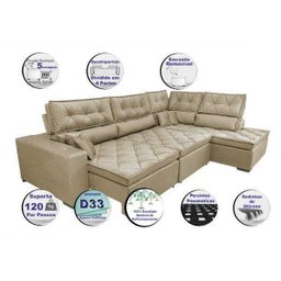 Sofá de Canto Retrátil e Reclinável com Molas Cama Inbox Platinum 3,40x2,36 Tecido Suede Bege - 4