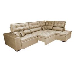 Sofá de Canto Retrátil e Reclinável com Molas Cama Inbox Platinum 3,40x2,36 Tecido Suede Bege - 8