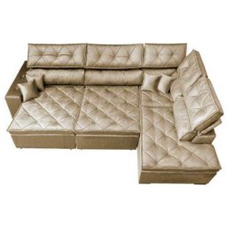 Sofá de Canto Retrátil e Reclinável com Molas Cama Inbox Platinum 3,40x2,36 Tecido Suede Bege - 6
