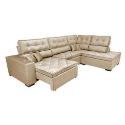 Sofá de Canto Retrátil e Reclinável com Molas Cama Inbox Platinum 3,40x2,36 Tecido Suede Bege - 7