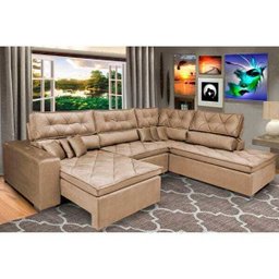 Sofá de Canto Retrátil e Reclinável com Molas Cama Inbox Platinum 3,40x2,36 Tecido Suede Castor - 1