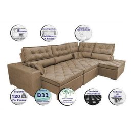 Sofá de Canto Retrátil e Reclinável com Molas Cama Inbox Platinum 3,40x2,36 Tecido Suede Castor - 4