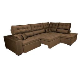Sofá de Canto Retrátil e Reclinável com Molas Cama Inbox Platinum 3,40x2,36 Tecido Suede Café - 8