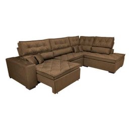 Sofá de Canto Retrátil e Reclinável com Molas Cama Inbox Platinum 3,40x2,36 Tecido Suede Café - 7
