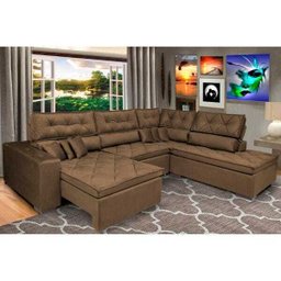 Sofá de Canto Retrátil e Reclinável com Molas Cama Inbox Platinum 3,40x2,36 Tecido Suede Café - 1