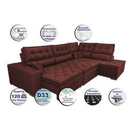 Sofá de Canto Retrátil e Reclinável com Molas Cama Inbox Platinum 3,40x2,36 Tecido Suede Vinho - 4