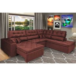 Sofá de Canto Retrátil e Reclinável com Molas Cama Inbox Platinum 3,40x2,36 Tecido Suede Vinho - 1