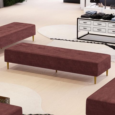 Puff Decorativo Sala de Estar Bali W01 Pés Palito 170x60cm Linho Bordô - Lyam Decor
