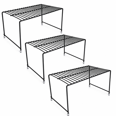 Kit com 3 Organizadores de Armário e Louça Suporte para Cozinha Preto Arm