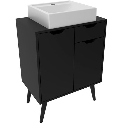 Gabinete para Banheiro 60 Cm 2 Portas com Cuba Meire Preto
