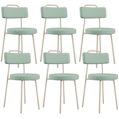 Kit 06 Cadeiras Decorativa Estofada para Sala de Jantar Barcelona Arena L02 Linho Verde Menta - Lyam