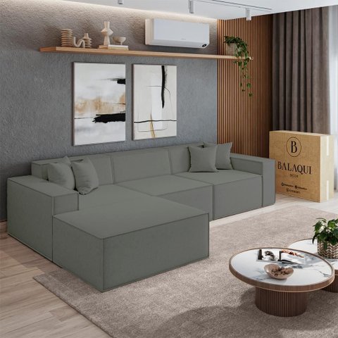 Sofá Modular Luma Bouclê para Sala Moderna - Balaqui Decor Cor:grafite
