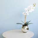 Ver imagem 1 de Arranjo de Orquídea Artificial Branca no Vaso Espelhado Pequeno |linha Permanente Formosinha