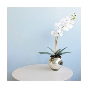 Arranjo de Orquídea Artificial Branca no Vaso Espelhado Pequeno |linha Permanente Formosinha