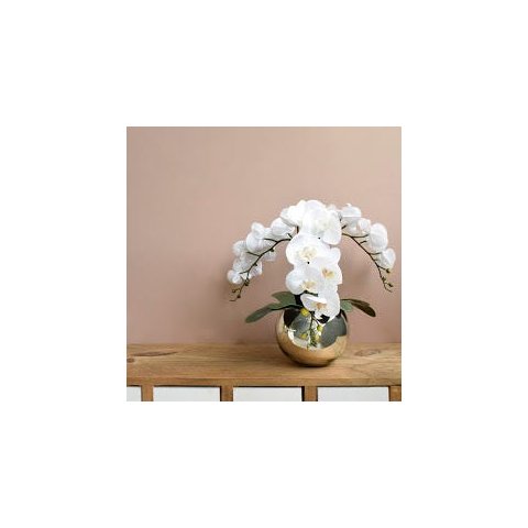 Flores artificiais Arranjo de Orquídeas Branco Artificial no Vaso Espelhado|Linha permanente