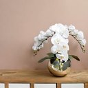Ver imagem 1 de Flores artificiais Arranjo de Orquídeas Branco Artificial no Vaso Espelhado|Linha permanente