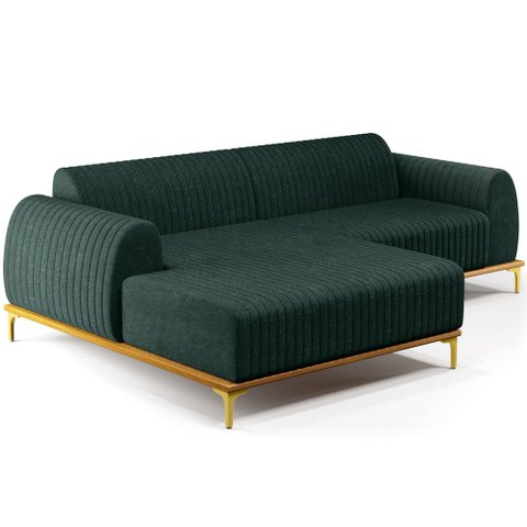 Sofá 4 Lugares com Chaise Esquerdo Sala Estar Molino 265cm D02 Linho Verde Musgo C-117 - Lyam Decor