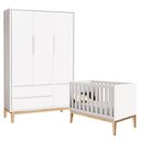 Ver imagem 1 de Berço Americano e Guarda Roupa Classic 3 Portas Branco com Pés Madeira Natural - Reller