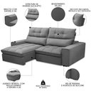 Ver imagem 3 de Sofá Retrátil Reclinável 3 Lugares 210cm Damy F05 Veludo Cinza - Mpozenato