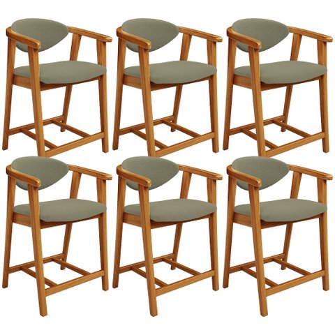 Kit 06 Banquetas Baixa para Cozinha Sala Jantar Bancada Cecília L02 Bouclê Oliva - Lyam Decor