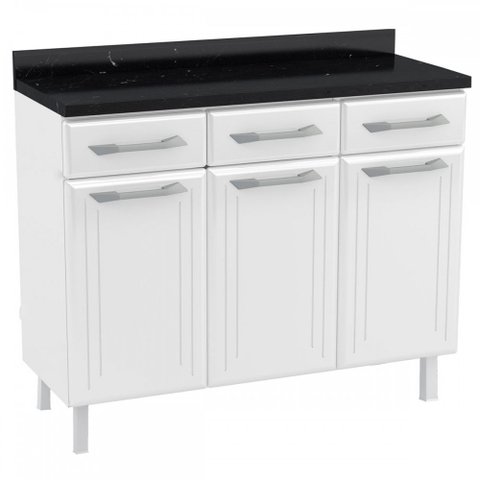 Balcão de Cozinha em Aço Topázio 3 Portas 3 Gavetas Branco - Telasul