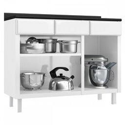 Balcão de Cozinha em Aço Topázio 3 Portas 3 Gavetas Branco - Telasul - 2 Balcão de Cozinha em Aço Topázio 3 Portas 3 Gavetas Branco - Telasul - 2