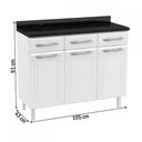 Ver imagem 3 de Balcão de Cozinha em Aço Topázio 3 Portas 3 Gavetas Branco - Telasul