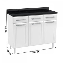 Balcão de Cozinha em Aço Topázio 3 Portas 3 Gavetas Branco - Telasul - 3 Balcão de Cozinha em Aço Topázio 3 Portas 3 Gavetas Branco - Telasul - 3