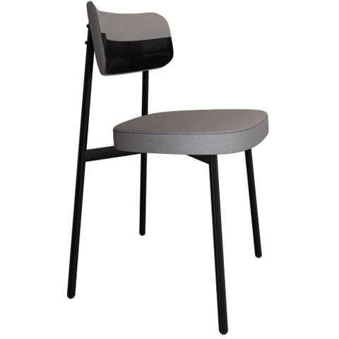 Cadeira Estofada para Sala de Jantar Astrid Preto C01 Linho Cinza Courino Preto - Lyam Decor