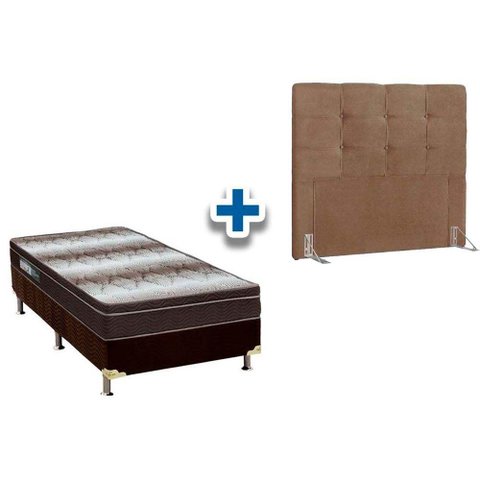Cama Box Solteiro Crc + Colchão Ortopédico Light Ortobom + Cabeceira Clean Bege