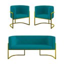 Ver imagem 1 de Kit Sofá 2 Lugares + 2 Poltronas para Recepção Balaqui Azul Turquesa