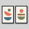 Conjunto de 2 Quadros Geometria e Cores P492 - 2 Quadros 30x20cm - Moldura Padrão Preto - 1